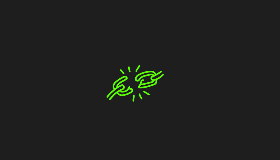 A lime green drawing of chains being broken on a black background